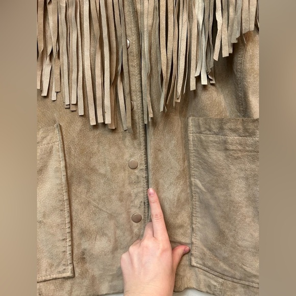 Vintage Genuine pig skin oversized leather western fringe suede jacket coat L - Picture 6 of 11